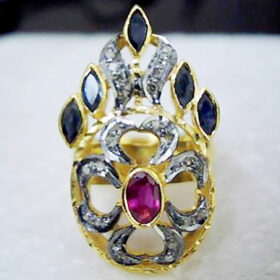 uncut ring 3.5 Tcw Ruby, Sapphire Rose Cut Diamond 925 Sterling Silver vintage style jewelry