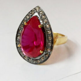 vintage engagement rings 3.7 Tcw Ruby Rose Cut Diamond 925 Sterling Silver art deco jewelry