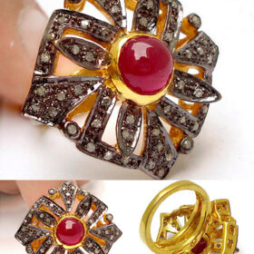vintage engagement rings 2.15 Tcw Ruby Rose Cut Diamond 925 Sterling Silver antique vintage jewelry
