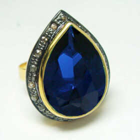 victorian rings 2.9 Tcw Blue Sapphire Rose Cut Diamond 925 Sterling Silver fine antique jewelry