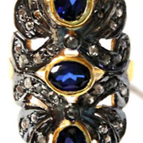 uncut ring 4.16 Tcw Blue Sapphire Rose Cut Diamond 925 Sterling Silver art deco jewelry