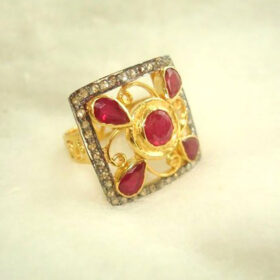 polki rings 3.34 Tcw Ruby Rose Cut Diamond 925 Sterling Silver vintage style jewelry