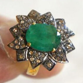 antique rings 2.3 Tcw Emerald Rose Cut Diamond 925 Sterling Silver art deco jewelry