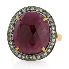 polki rings 3.72 Tcw Ruby Rose Cut Diamond 925 Sterling Silver vintage art deco jewelry