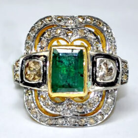 uncut ring 3.05 Tcw Emerald Rose Cut Diamond 925 Sterling Silver vintage diamond jewelry
