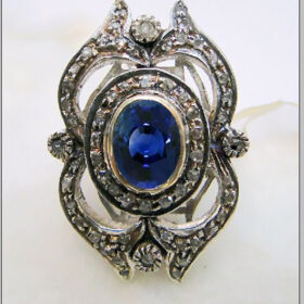 antique rings 2.7 Tcw Sapphire Rose Cut Diamond 925 Sterling Silver vintage art deco jewelry