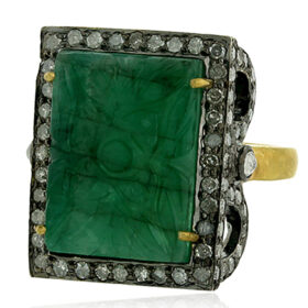 victorian rings 7.08 Tcw Emerald Rose Cut Diamond 925 Sterling Silver art deco jewelry