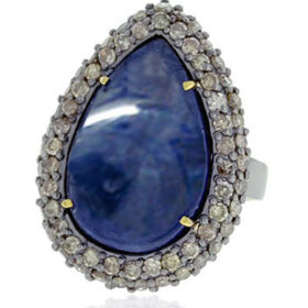 rose cut rings 5.5 Tcw Sapphire Rose Cut Diamond 925 Sterling Silver fine antique jewelry