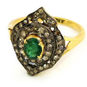 vintage engagement rings 2.25 Tcw Emerald Rose Cut Diamond 925 Sterling Silver art deco jewelry