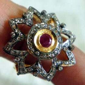 vintage rings 1.56 Tcw Ruby Rose Cut Diamond 925 Sterling Silver antique vintage jewelry