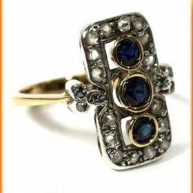 antique rings 1.9 Tcw Blue Sapphire Rose Cut Diamond 925 Sterling Silver vintage diamond jewelry