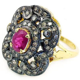 victorian rings 2.2 Tcw Ruby Rose Cut Diamond 925 Sterling Silver vintage diamond jewelry