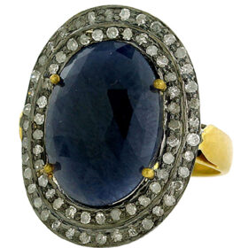 vintage rings 6.5 Tcw Blue Sapphire Rose Cut Diamond 925 Sterling Silver victorian jewelry