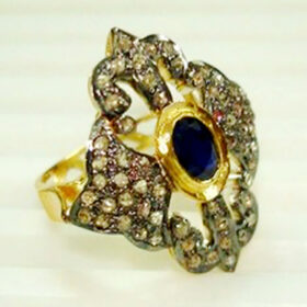 vintage engagement rings 2.16 Tcw Blue Sapphire Rose Cut Diamond 925 Sterling Silver vintage diamond jewelry