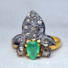 victorian rings 0.9 Tcw Emerald Rose Cut Diamond 925 Sterling Silver antique jewelry