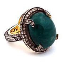 victorian rings 4.8 Tcw Emerald Rose Cut Diamond 925 Sterling Silver vintage jewelry