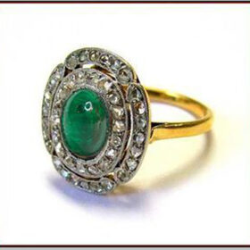 antique rings 2.21 Tcw Emerald Rose Cut Diamond 925 Sterling Silver art deco jewelry