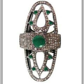 polki rings 3.6 Tcw Emerald Rose Cut Diamond 925 Sterling Silver vintage art deco jewelry