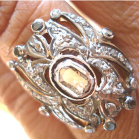 uncut ring 0.84 Tcw  Rose Cut Diamond 925 Sterling Silver fine antique jewelry