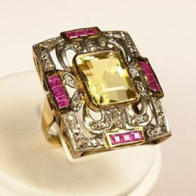 vintage engagement rings 3.89 Tcw Ruby, Topaz Rose Cut Diamond 925 Sterling Silver vintage jewelry