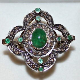 victorian rings 1.95 Tcw Emerald Rose Cut Diamond 925 Sterling Silver art deco jewelry