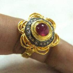 victorian rings 1.4 Tcw Ruby Rose Cut Diamond 925 Sterling Silver vintage art deco jewelry