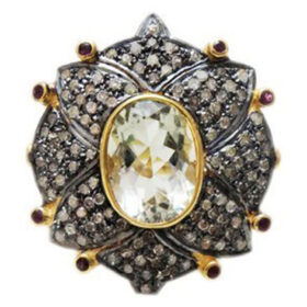 polki rings 5.49 Tcw Topaz, Ruby Rose Cut Diamond 925 Sterling Silver fine antique jewelry