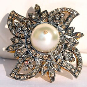 rose cut rings 3.35 Tcw Pearl Rose Cut Diamond 925 Sterling Silver victorian jewelry