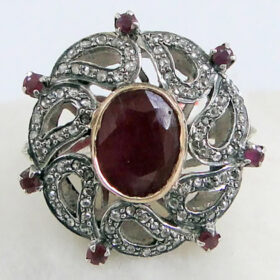 victorian rings 5.4 Tcw Ruby Rose Cut Diamond 925 Sterling Silver antique vintage jewelry