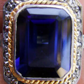 polki rings 3.1 Tcw Blue Sapphire Rose Cut Diamond 925 Sterling Silver vintage jewelry