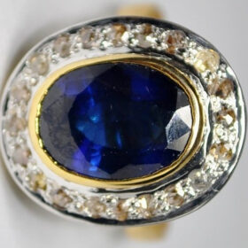 uncut ring 2.88 Tcw Blue Sapphire Rose Cut Diamond 925 Sterling Silver art deco jewelry