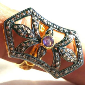 polki rings 1.5 Tcw Amethyst Rose Cut Diamond 925 Sterling Silver vintage style jewelry