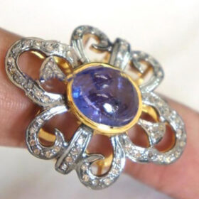 victorian rings 2.52 Tcw Blue Sapphire Rose Cut Diamond 925 Sterling Silver antique jewelry