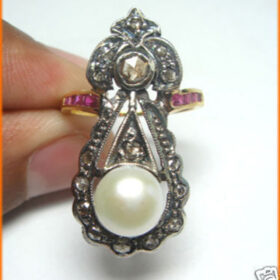 polki rings 2.9 Tcw Ruby, Pearl Rose Cut Diamond 925 Sterling Silver antique vintage jewelry