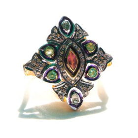 victorian rings 1.6 Tcw Ruby Rose Cut Diamond 925 Sterling Silver art deco jewelry