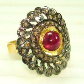 antique rings 2.96 Tcw Ruby Rose Cut Diamond 925 Sterling Silver antique vintage jewelry