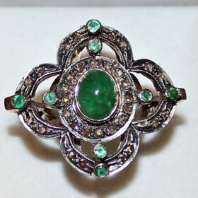 polki rings 3.55 Tcw Emerald Rose Cut Diamond 925 Sterling Silver vintage diamond jewelry