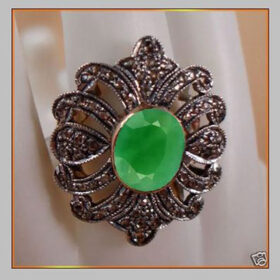 victorian rings 2.3 Tcw Emerald Rose Cut Diamond 925 Sterling Silver antique vintage jewelry