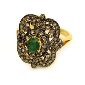 uncut ring 2.52 Tcw Emerald Rose Cut Diamond 925 Sterling Silver art deco jewelry