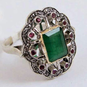 polki rings 4.5 Tcw Ruby, Emerald Rose Cut Diamond 925 Sterling Silver vintage style jewelry