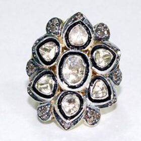 uncut ring 1.4 Tcw  Rose Cut Diamond 925 Sterling Silver vintage art deco jewelry