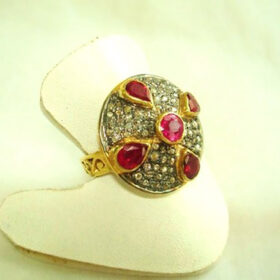 polki rings 3.46 Tcw Ruby Rose Cut Diamond 925 Sterling Silver vintage art deco jewelry