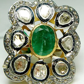 uncut ring 3.95 Tcw Emerald Rose Cut Diamond 925 Sterling Silver vintage diamond jewelry