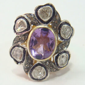 vintage engagement rings 3.2 Tcw Amethyst Rose Cut Diamond 925 Sterling Silver antique jewelry