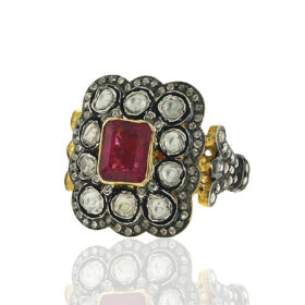 victorian rings 4.85 Tcw Ruby Rose Cut Diamond 925 Sterling Silver vintage style jewelry