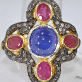 rose cut rings 6 Tcw Ruby, Tanzanite Rose Cut Diamond 925 Sterling Silver vintage diamond jewelry