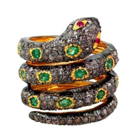 victorian rings 4.75 Tcw Emerald, Ruby Rose Cut Diamond 925 Sterling Silver vintage art deco jewelry