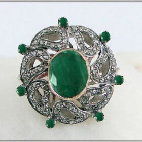 rose cut rings 4.35 Tcw Emerald Rose Cut Diamond 925 Sterling Silver antique jewelry
