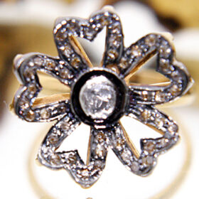 antique rings 0.78 Tcw  Rose Cut Diamond 925 Sterling Silver victorian jewelry