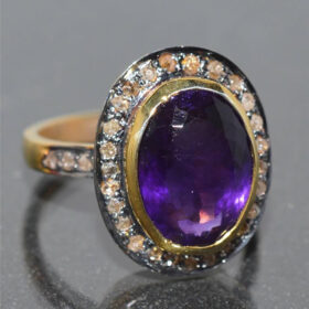 polki rings 4.15 Tcw Amethyst Rose Cut Diamond 925 Sterling Silver antique jewelry